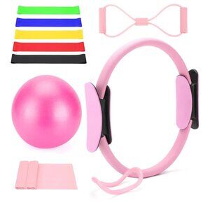 Pilates Ring Set With Resistance Bands Yoga Loop Pilates Ball & Stretch Strap -